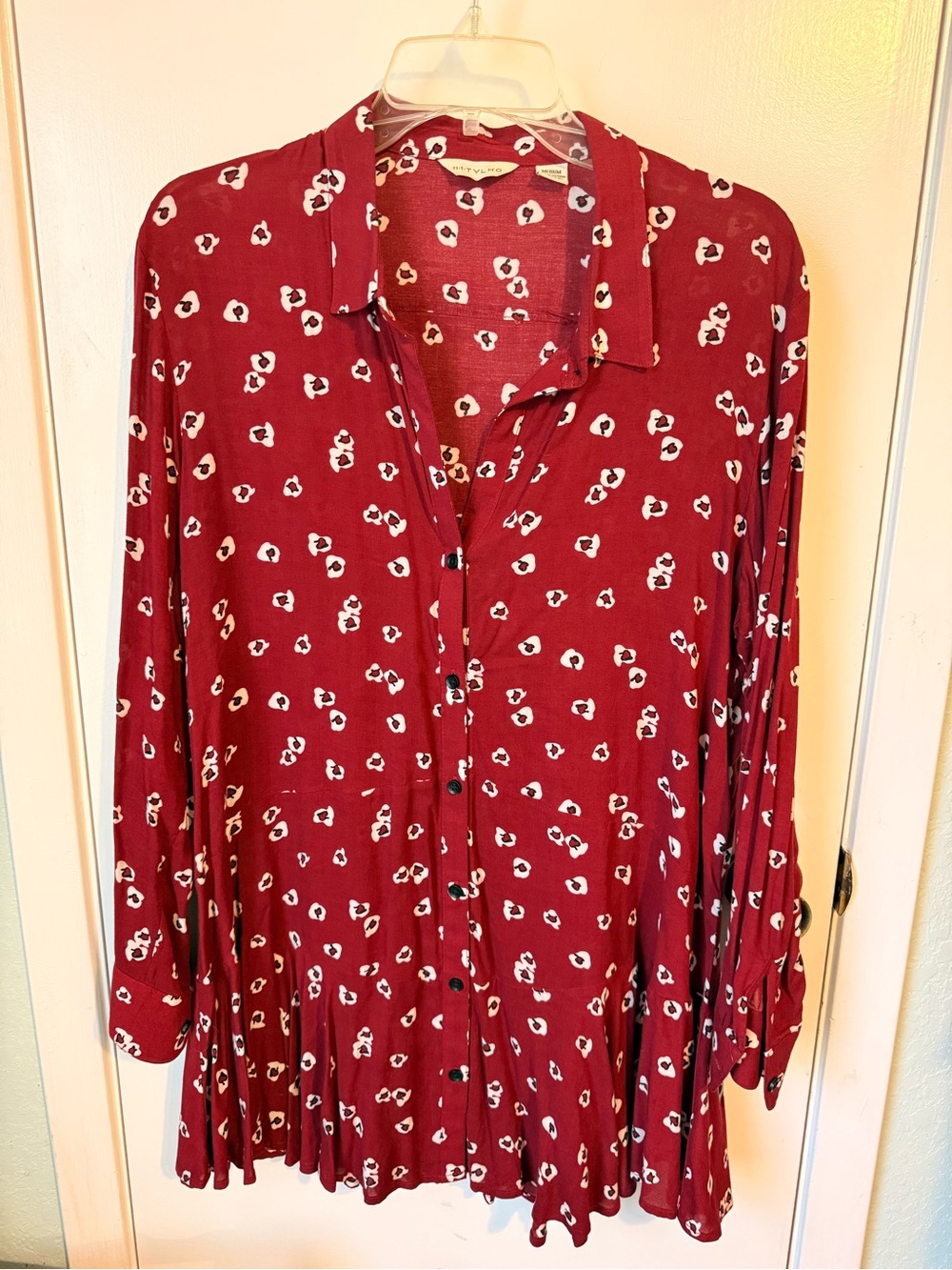 11-1 TYLHO for Anthropologie Red Floral Print Top